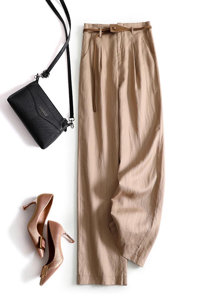 Women s Tencel Linen High-Waisted Wide-Leg Summer Pants - Lightweight, Loose, Commuting Flare Trousers Small