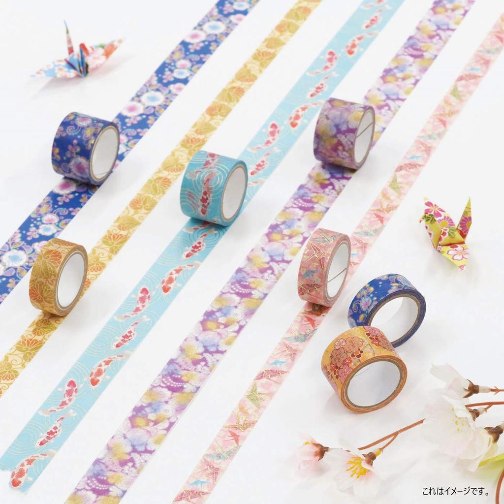 Kamiiso Japanese Washi Masking Kimono Set Origami 15mm Wide X 7m Japanese Pattern Design Tape, Beauty, 3-Roll (Crane, Crane, Mt. Fuji), Roll, Tape,