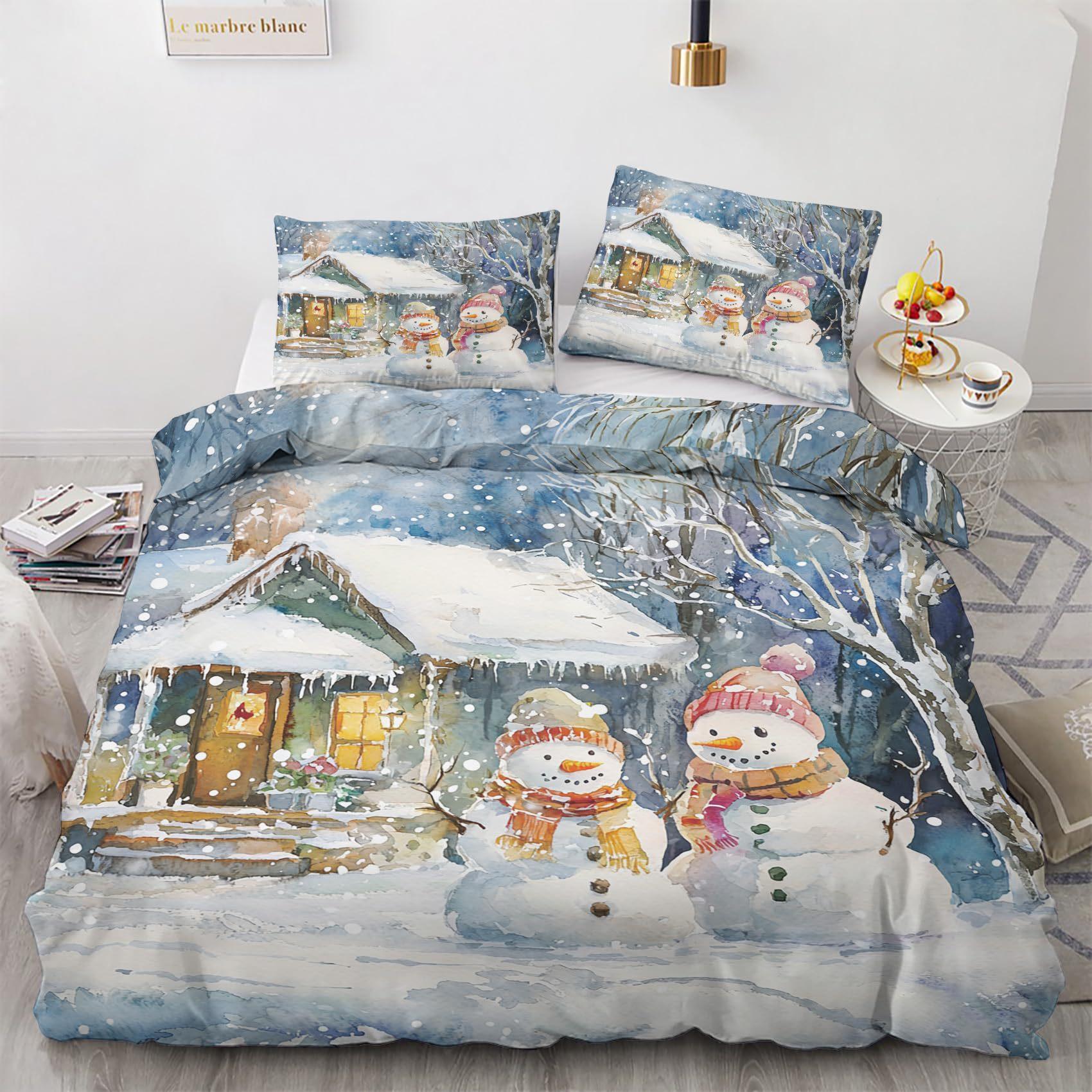 

Рождественский узор «Снеговик» Пододеяльник Наволочка Комплект постельного белья из трех предметов AU Double 180*210