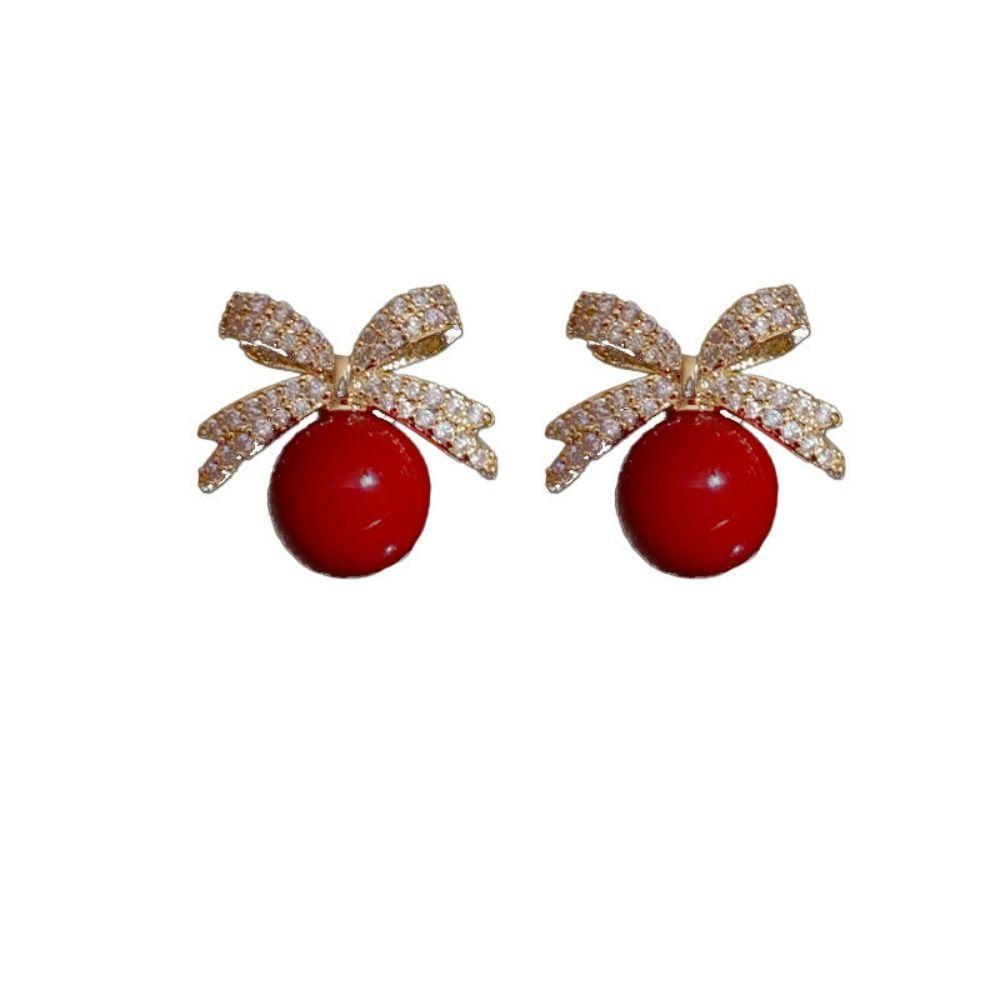 Exquisite Small Bow-knot Pearl Earrings Sparkling Rhinestone Light Luxury Earrings Birthday Gifts