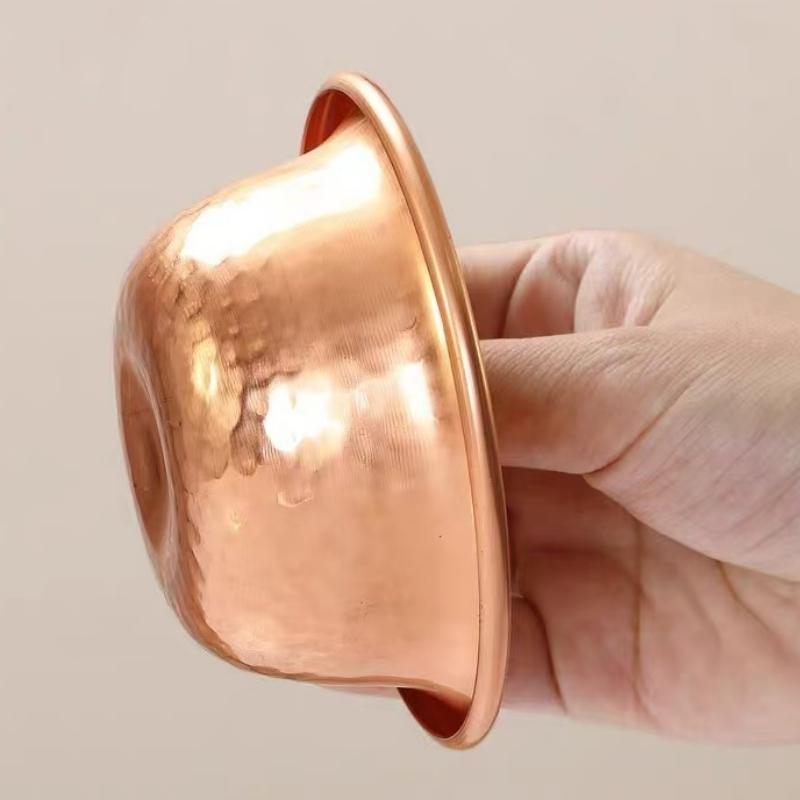 Buddhist Red Copper Altar Bowl, Tribute Holy Water Cup, Auspicious Engraved Hammer Bowl,Tibetan Desktop Decorative , 1Pcs , 10cm