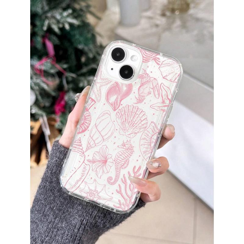 Shell hippocampus flower is suitable for Apple 16promax mobile phone case 15plus transparent 14 premium 13 airbag 12 Europe and America