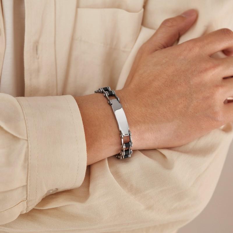 Men's Stainless Steel Fashionable Simple Personalized Smooth Hollow Motorcycle Chain Titanium Bracelet