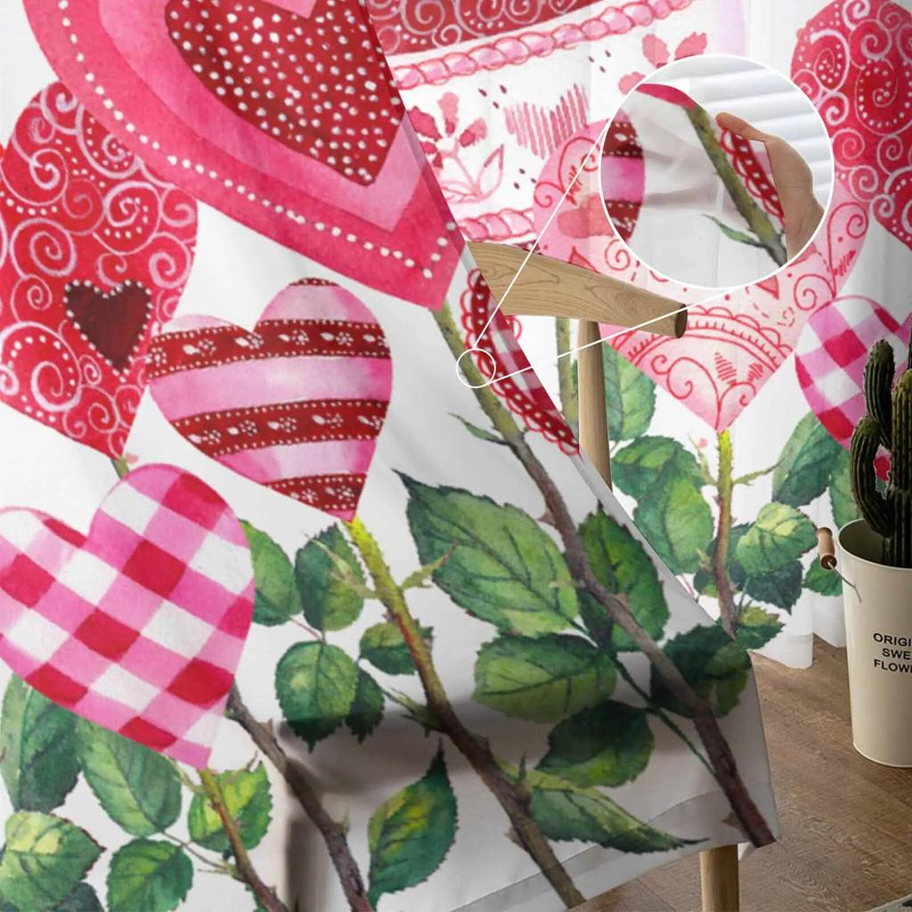 Valentine'S Day Love Pendant Love Flower Tulle Voile Curtains for Bedroom Living Room Window Curtain Sheer Organza Drapes