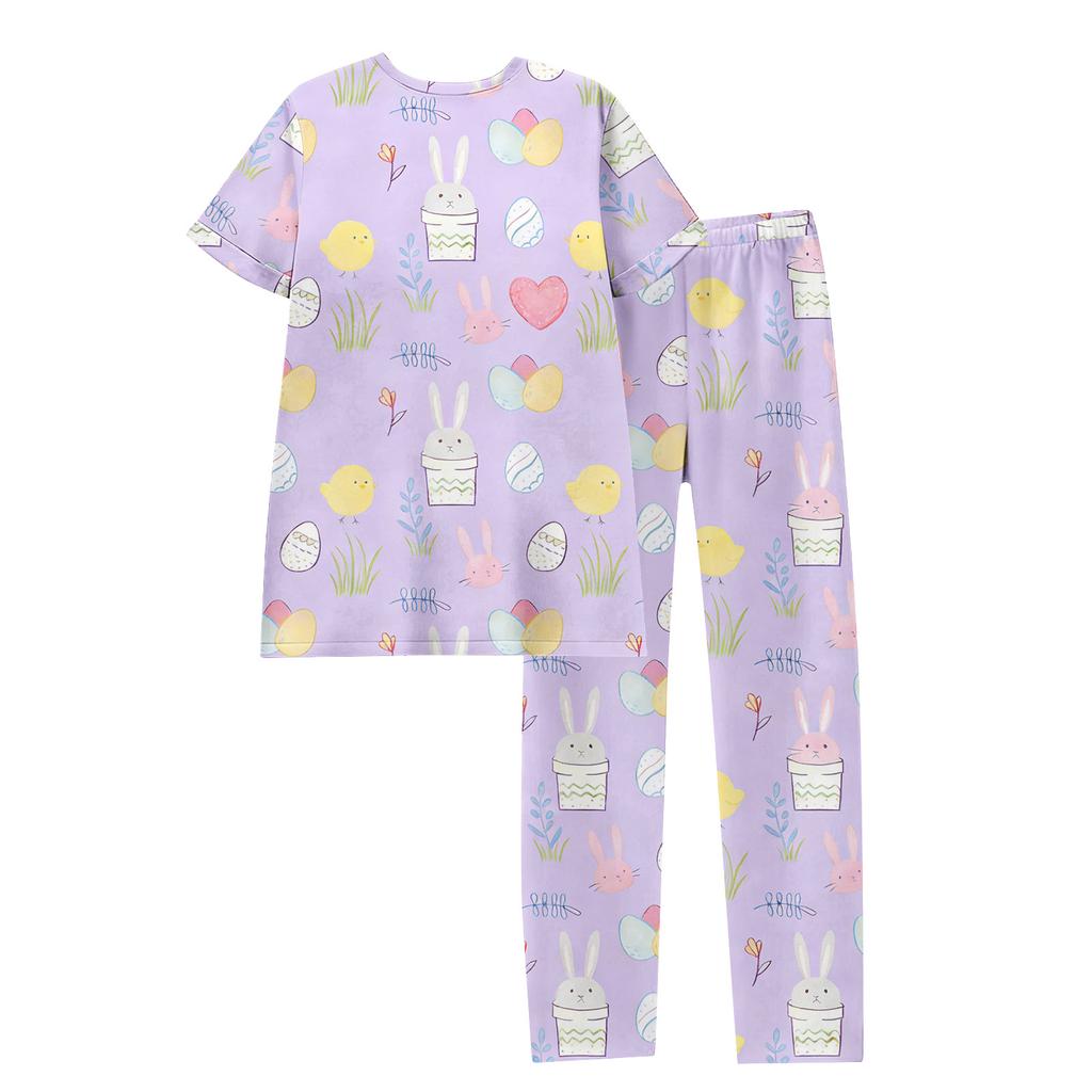Women's Easter Bunny Print Short Sleeve Pajama Set