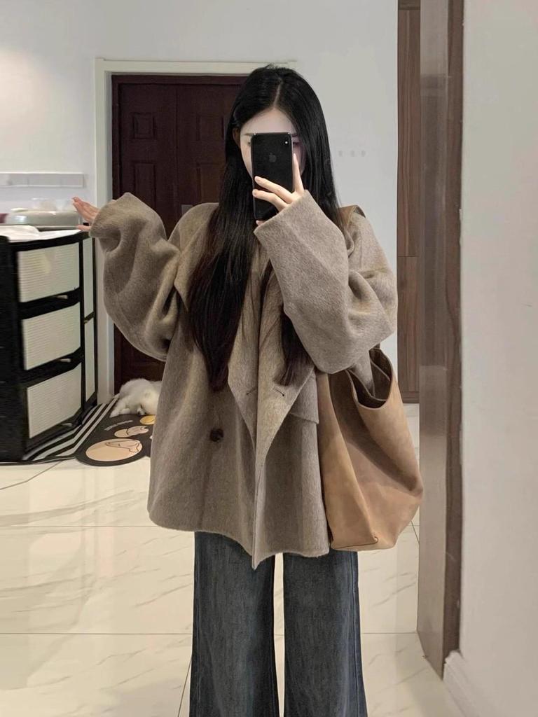 Korean Chic Hepburn Woolen Coat - Women's Mid-Length Suit Collar Jacket for Autumn/Winter