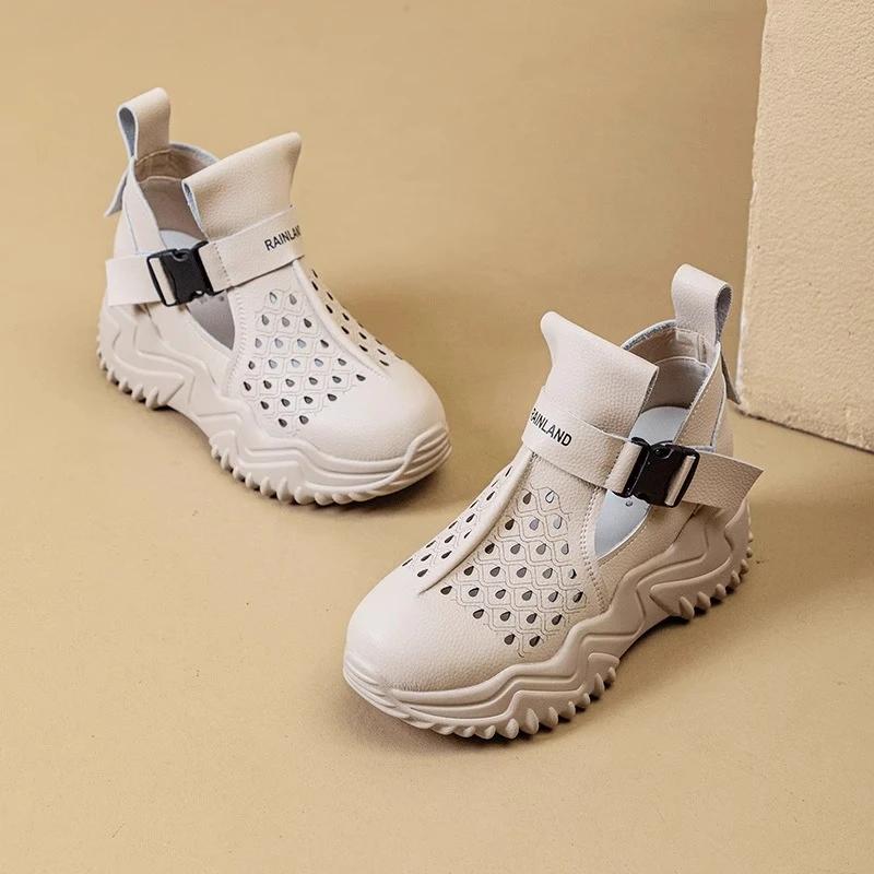 Fashion 2025 Hot Sale High Top Women's Vulcanize Shoes Outdoor Hollow Out Platform Buckle Strap Sneakers Versatile Ladies Casual Shoes