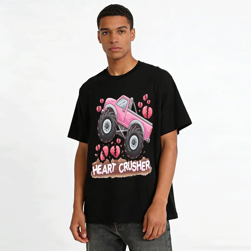 Heart Crusher Pink Monster Truck Broken Hearts Graphic Tee Pure cotton T-shirt