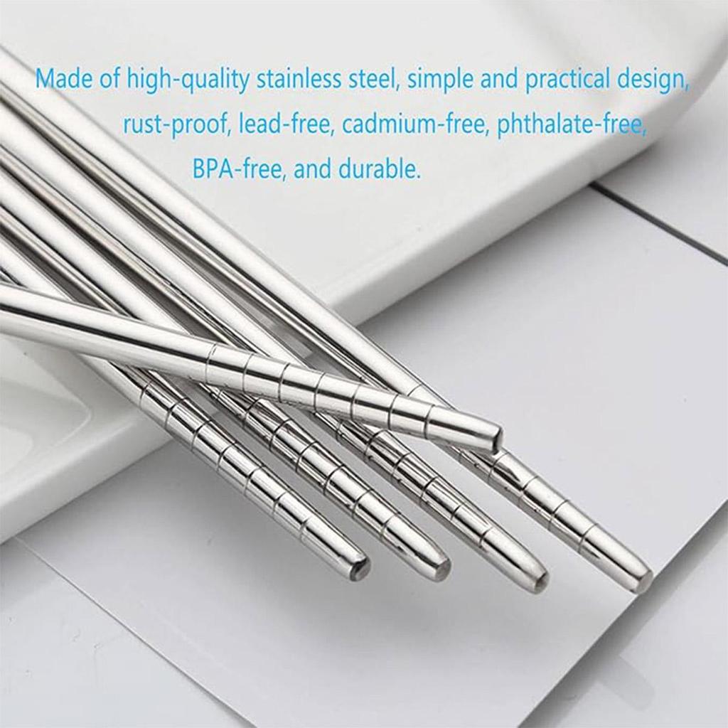 Set de Bețișoare din Oțel Inoxidabil, 5 Perechi, Reutilizabile, Ușoare, Metalice, Japoneze, Chinezești, Coreene, Anti-alunecare, Sigure pentru Mașina de Spălat Vase