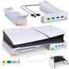 Supporto Orizzontale con Luce LED RGB per Console PS5 Slim, Supporto Accessori con 14 Modalità di Luce e Porte USB a 4 Porte