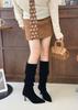 Autumn and winter pointed-toed thin-heeled long-tube sheepskin Maillard stacked medium boots