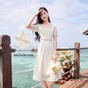 French Square Neck Cotton Puff Sleeve Dress