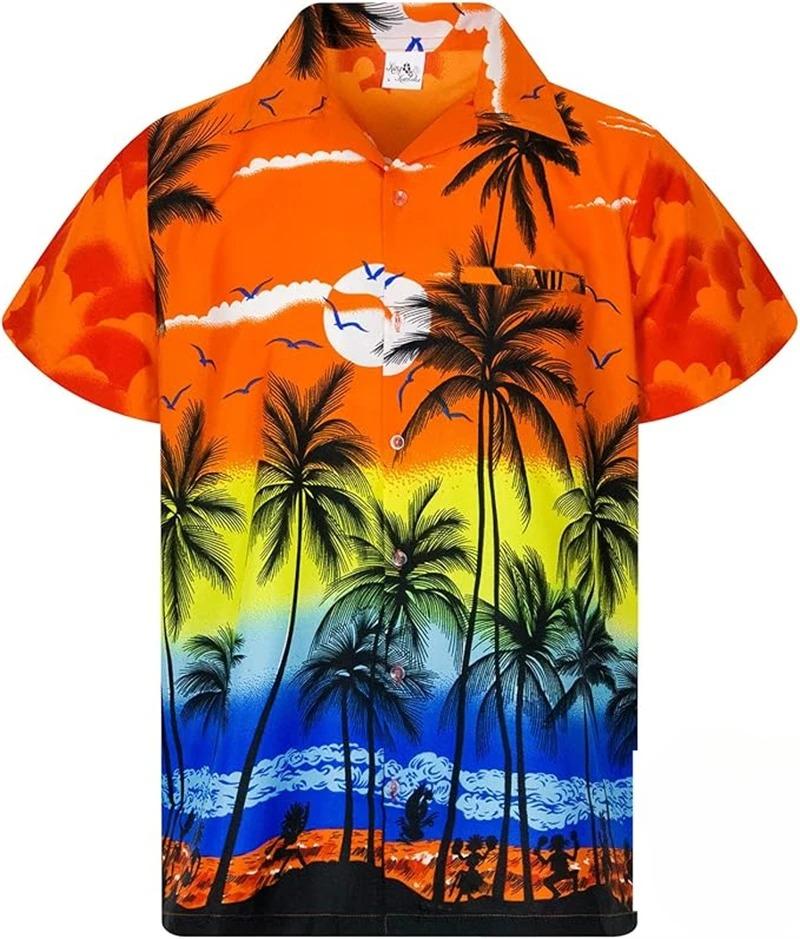 Camisa Hawaiana con Palmeras Tropicales Impresión 3D Para Hombres/Mujeres Verano Casual Moda Manga Corta Camisas Botón Arriba Blusa de Vacaciones