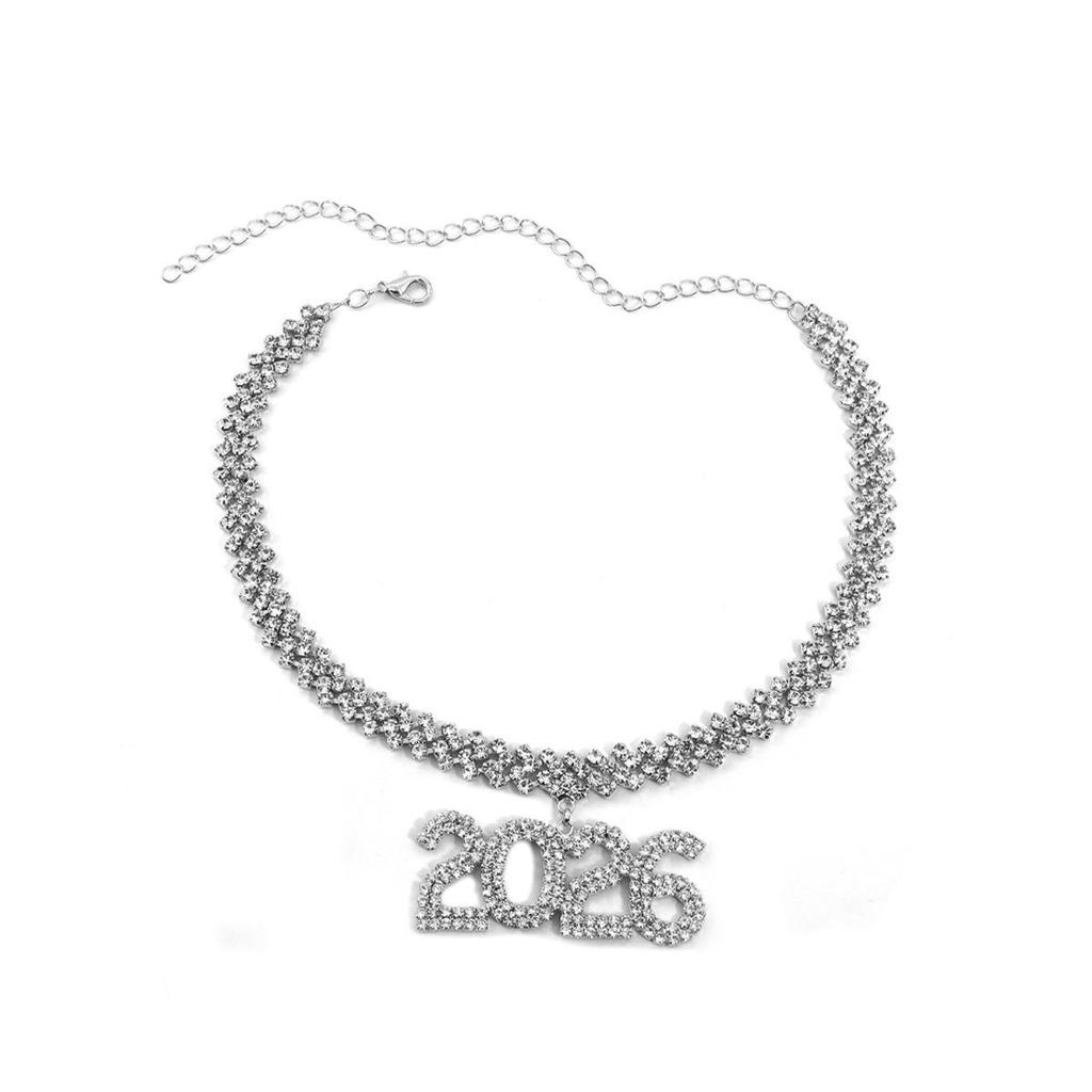 Rhinestone Number 2026 Pendant Cuban Necklace: Men's & Women's Hip Hop Clavicle Chain Jewelry
