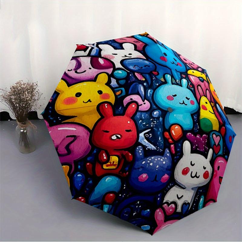 1pc Bunny Vibrant Automatic Open/close Folding Compact Umbrella, 8-Rib Sturdy Canopy, Lightweight Portable, Everyday Use, Gift, 122