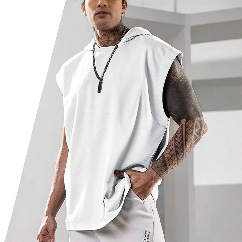 

Men Sleeveless Hoodie Muscle Fit Workout Tank Top Casual Gym Sweatshirt M белый