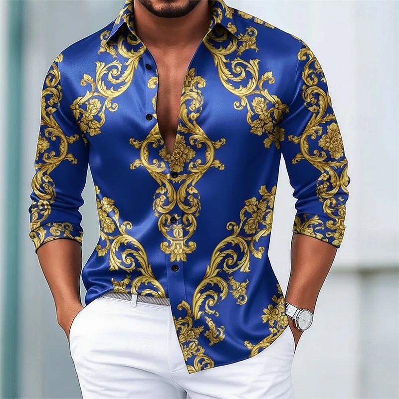 Men's Shirt with Starry Sky Print, Long-Sleeved, Trendy, Slim Fit, Lapel Collar, Outdoor Casual Style, Sizes XS-6XL