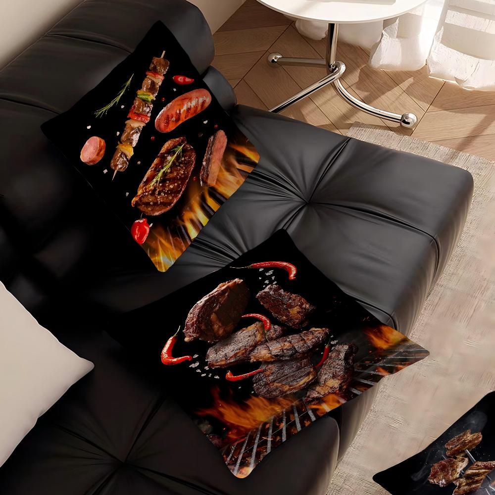 Bbq Grilled Steak Barbecue Pillow Cover For Bedroom Room And Living Room Sofa Decorative Cushion Cover