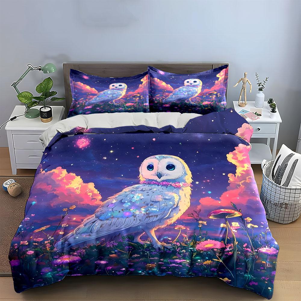 Magical Owl Fantasy Nature Scene Exquisite Three-Piece Bedding Set Gift For Kids And Adults