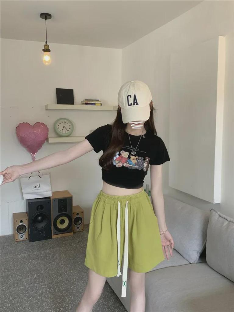 Women's High-Waist Elastic Sports Shorts - Summer 2024 Korean Style Wide-Leg Casual Pants