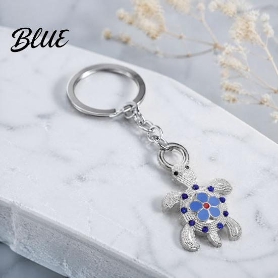 Turtle Key Ring Rhinestone Flower Keychain Luxury Alloy Car Decorative Animal Charm Ring Keychain Pendant for Backpacks Handbag Decoration