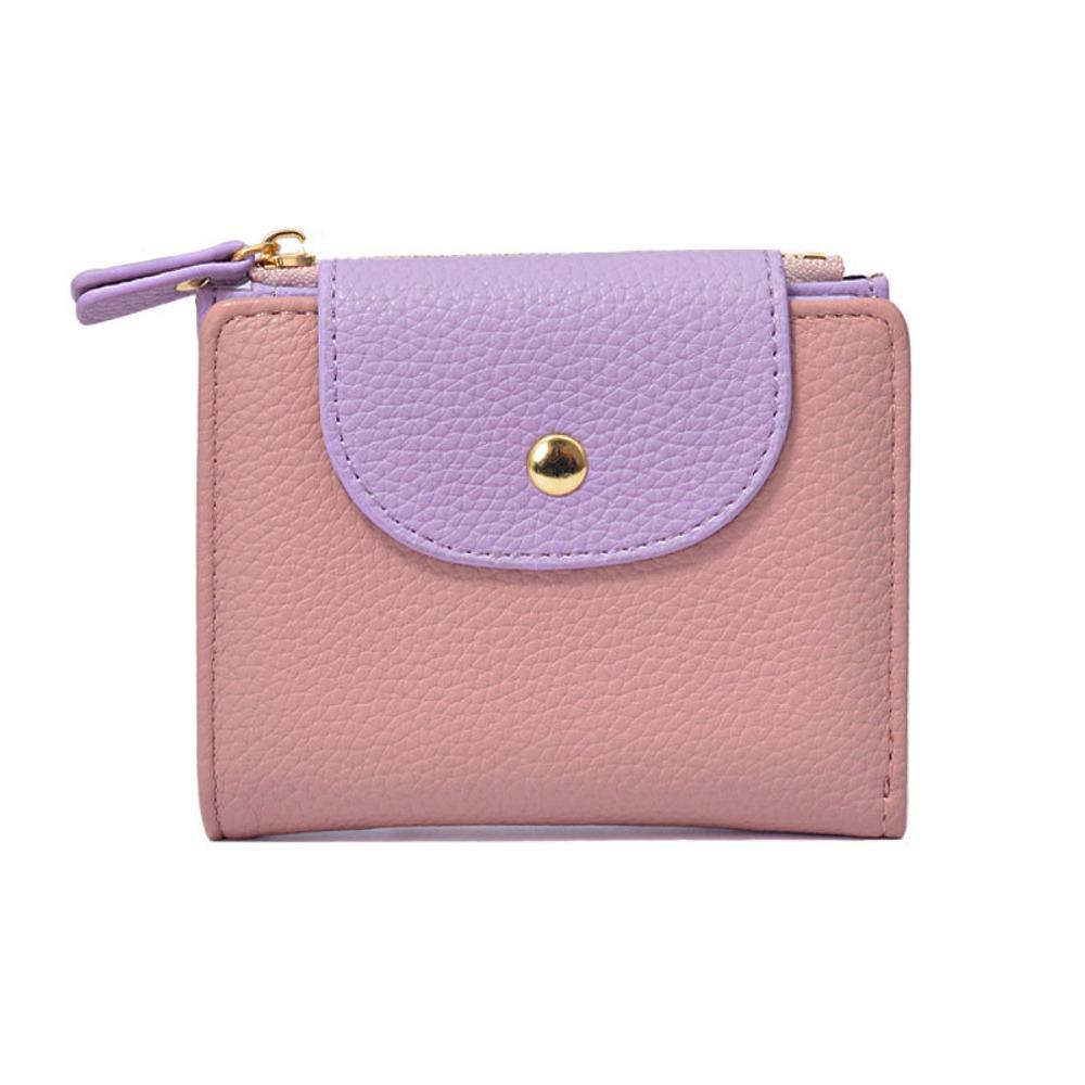 

Кошелек на молнии контрастного цвета, кошелек на кнопке, PU держатель для карт, ретро однотонный кошелек для монет, женский розовый