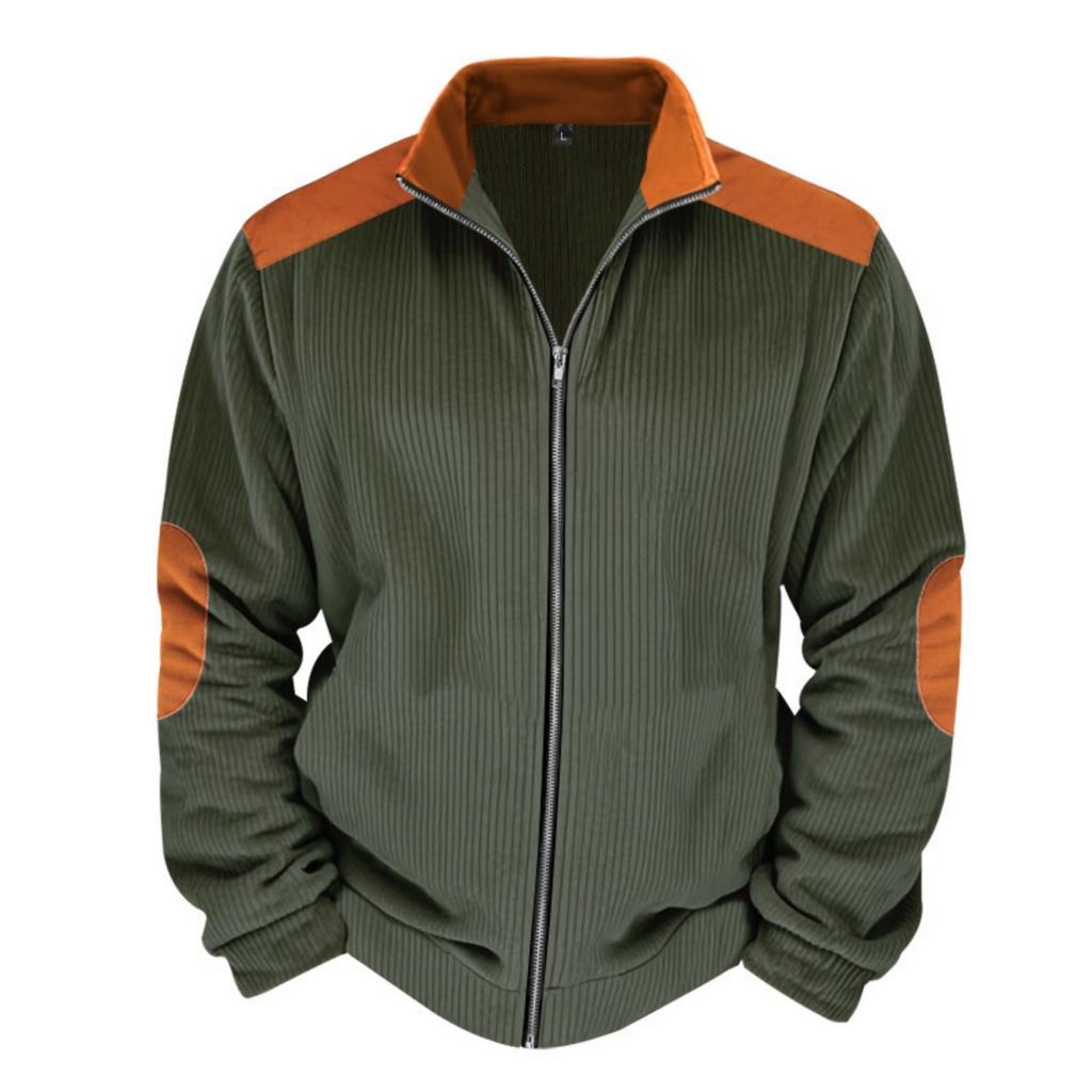 Men's Vintage Corduroy Casual Jacket - Stand Collar Zippered Colorblock Loose-Fit Baseball Jacket