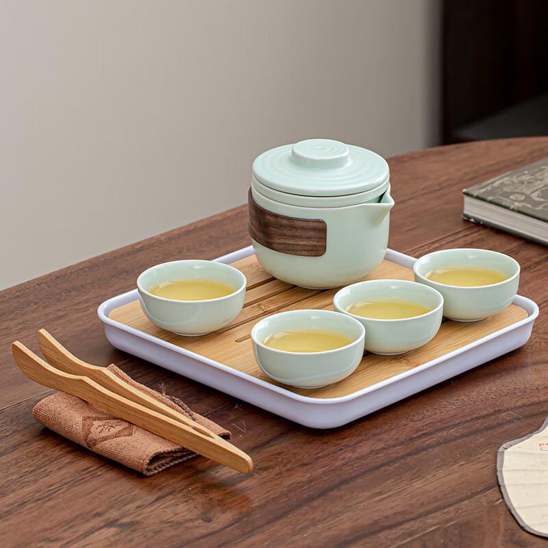 TLAKEHO Portable Ceramic Travel Tea Set