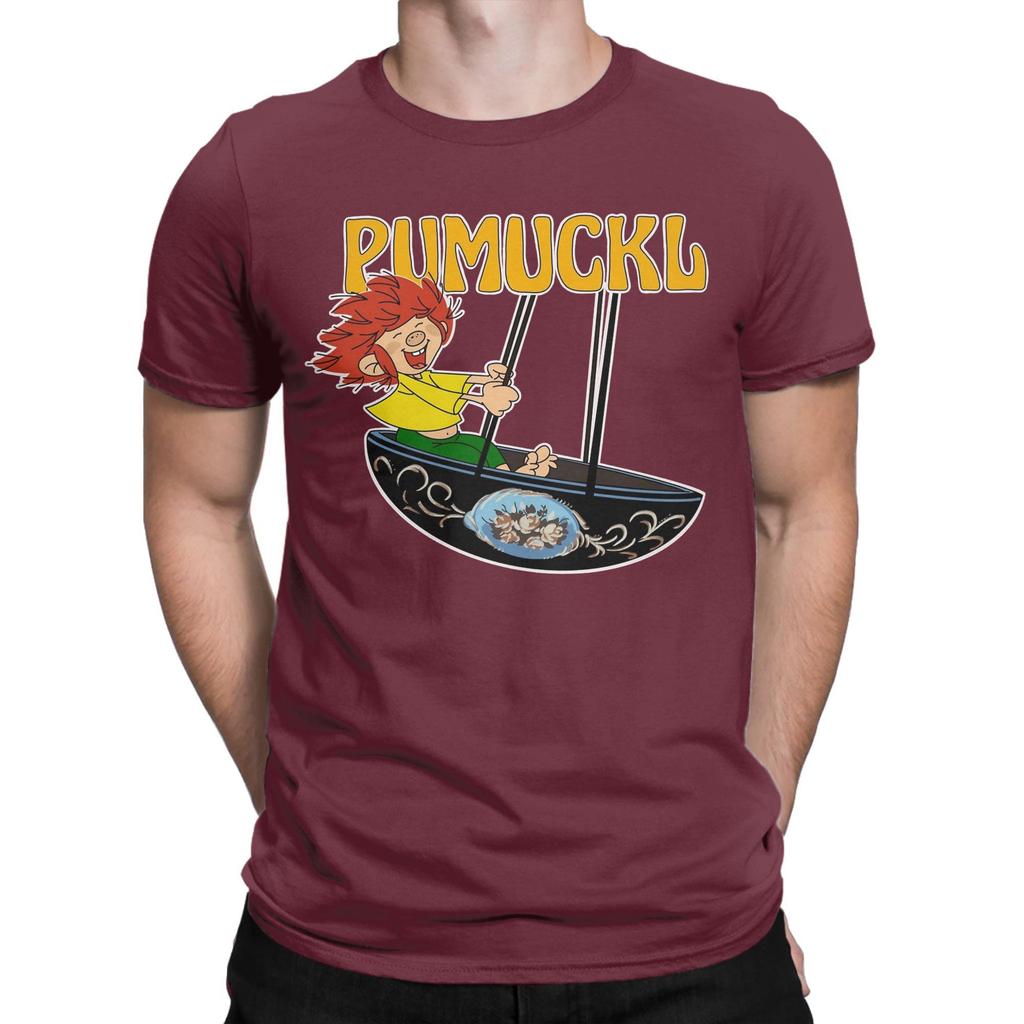 Pumuckl Swing T-Shirt Herren Reine Baumwolle Verrücktes T-Shirt Rundhalsausschnitt Anime Cartoon T-Shirt Kurzarm Kleidung Klassisch