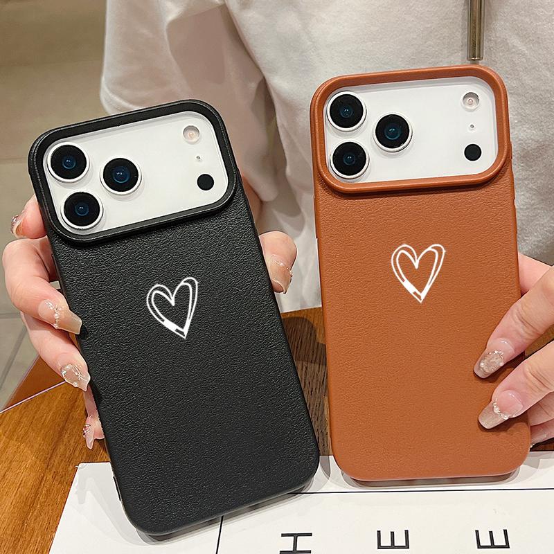 Love Heart Pattern TPU Phone Case For iPhone 17 16e 16 15 Pro Max 14 13 12 Pro Max 11 Air Soft Leather Texture Silicone Cover