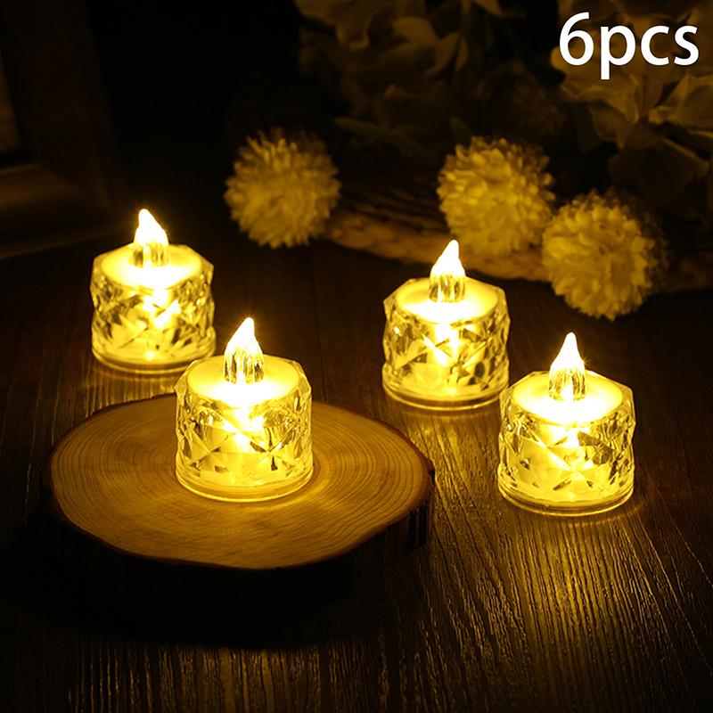 6 шт. Кришталеві свічки Світлодіодна лампа Прозора Без полум'я Живлення від батарейок Нічна лампа Декор атмосфери весільної вечірки Освітлювальна лампа