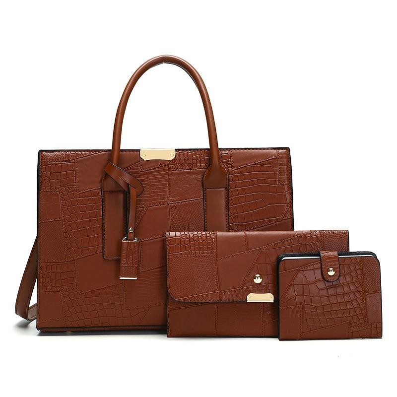 New women's bag embossed women's shoulder bag three-piece set portable messenger bag tide