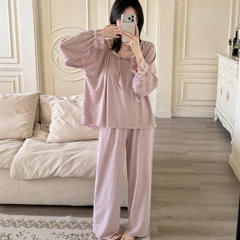 Set Pigiama da Donna Primavera/Autunno 2026 con Imbottiture sul Seno, Maniche Lunghe, Cotone Colorato, Casual Ampio Abbigliamento per la Casa.