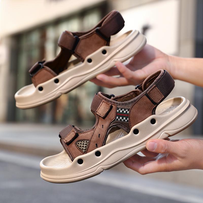 Men's Summer Sandals Breathable Slip-On Sandals Thick Bottom Anti-Slip Beach Shoes Outdoor Casual Sports Sandals Open-Toe Sandal
