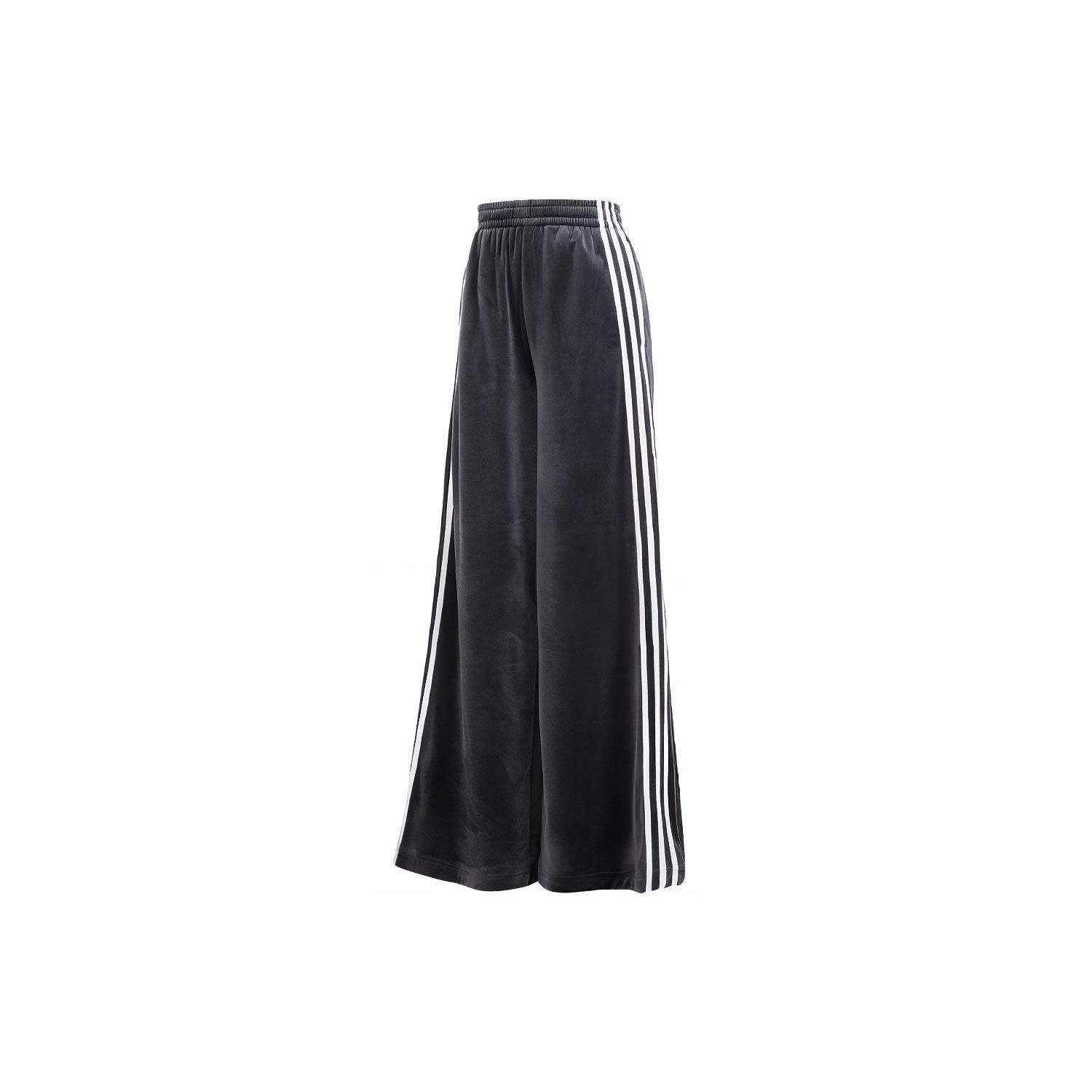 Adidas Originals Velvet Loose Track Pants Three Stripes Color Block Velvet Wide Leg Knit Sports Pants Women Pants Black IT9405 S