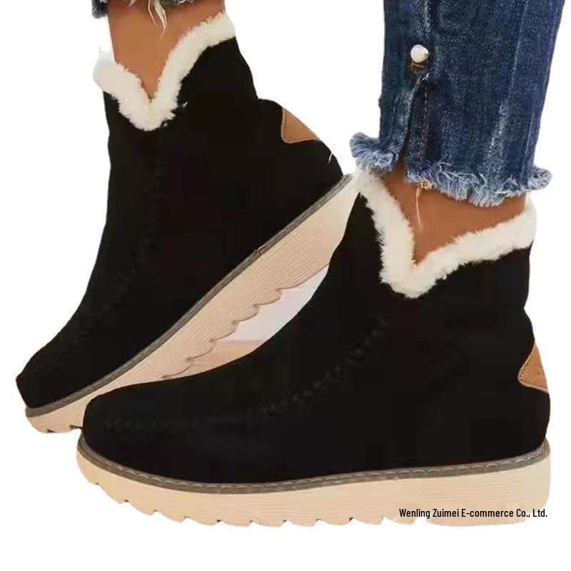 Women's Plus Size Thick-Soled Winter Ankle Boots: Warm, Solid Color, Slip-On Style