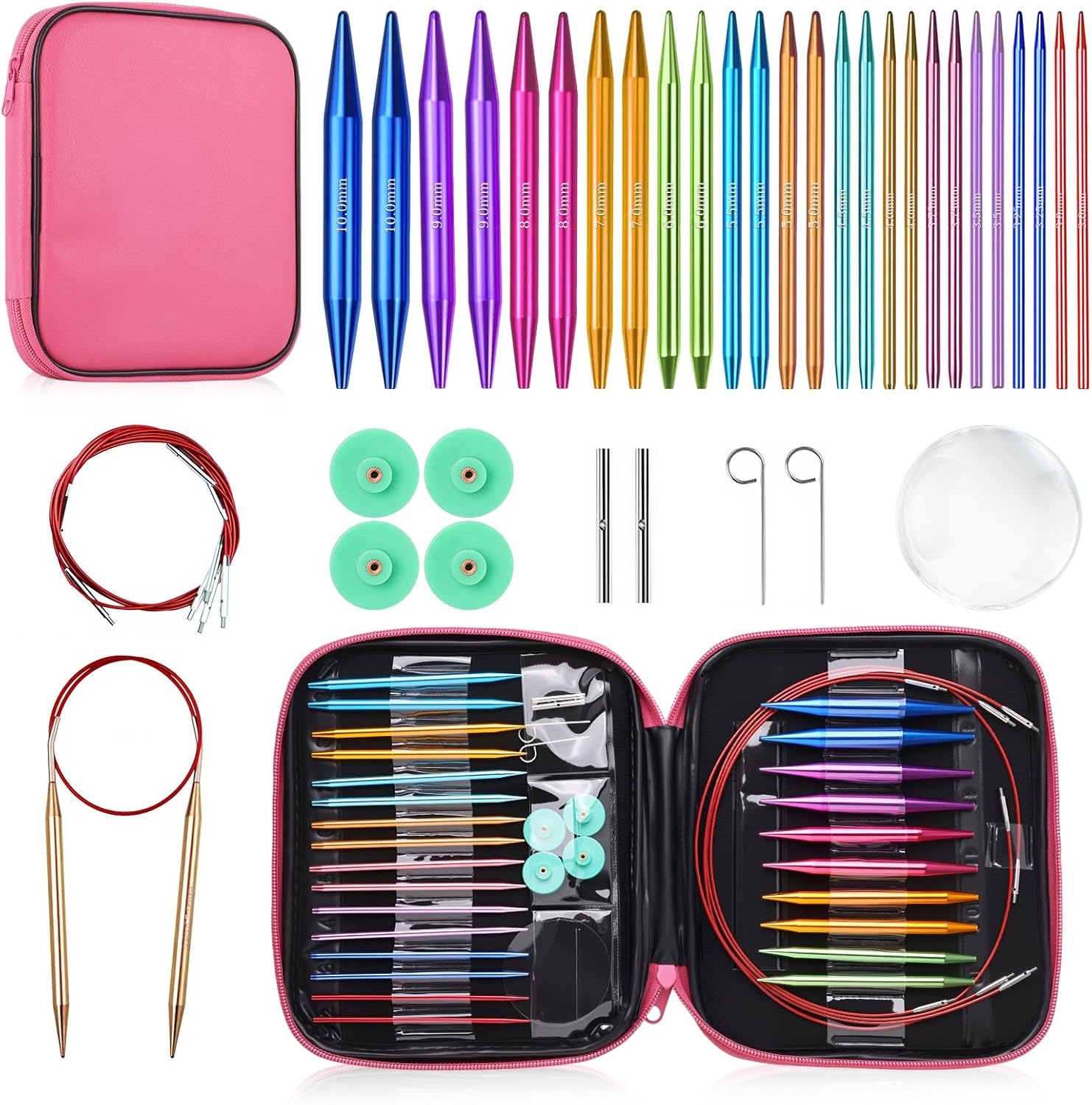 

Набор из 13 пар сменных круговых спиц AIYUNDI, 3,0 мм - 10,0 мм, алюминиевые, легкие, прочные, идеально подходят для вязальных проектов, для начинающих 13 Pairs