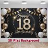 2D Black Gold 18th Birthday Party Backdrop, Sparkle Diamond & Balloon Photo Booth Background