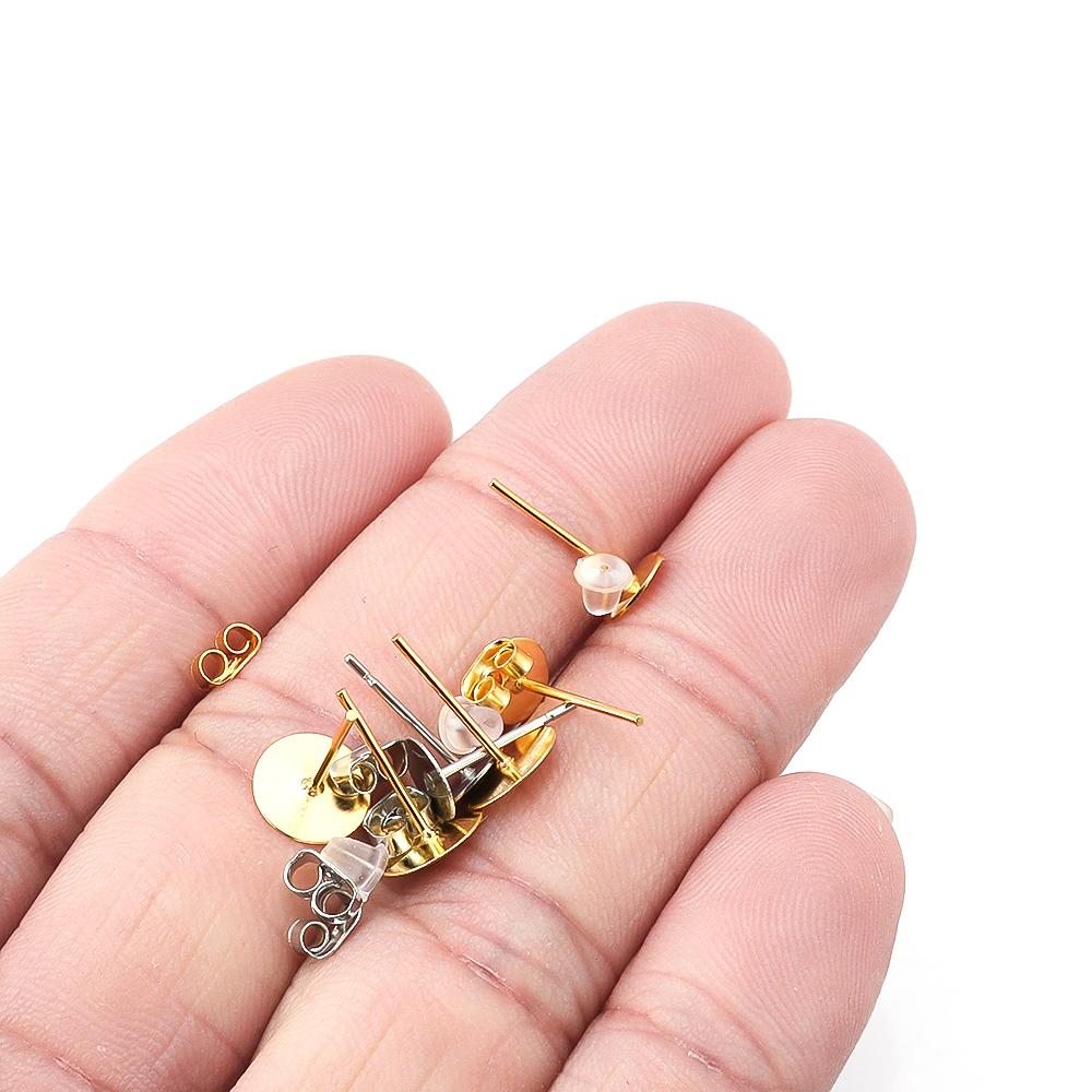 1400pcs/Box Blank Post Earring Studs Base Pins Box Flat Round Tray Base Ear Back For DIY Jewelry Making Kits Earring Accessories