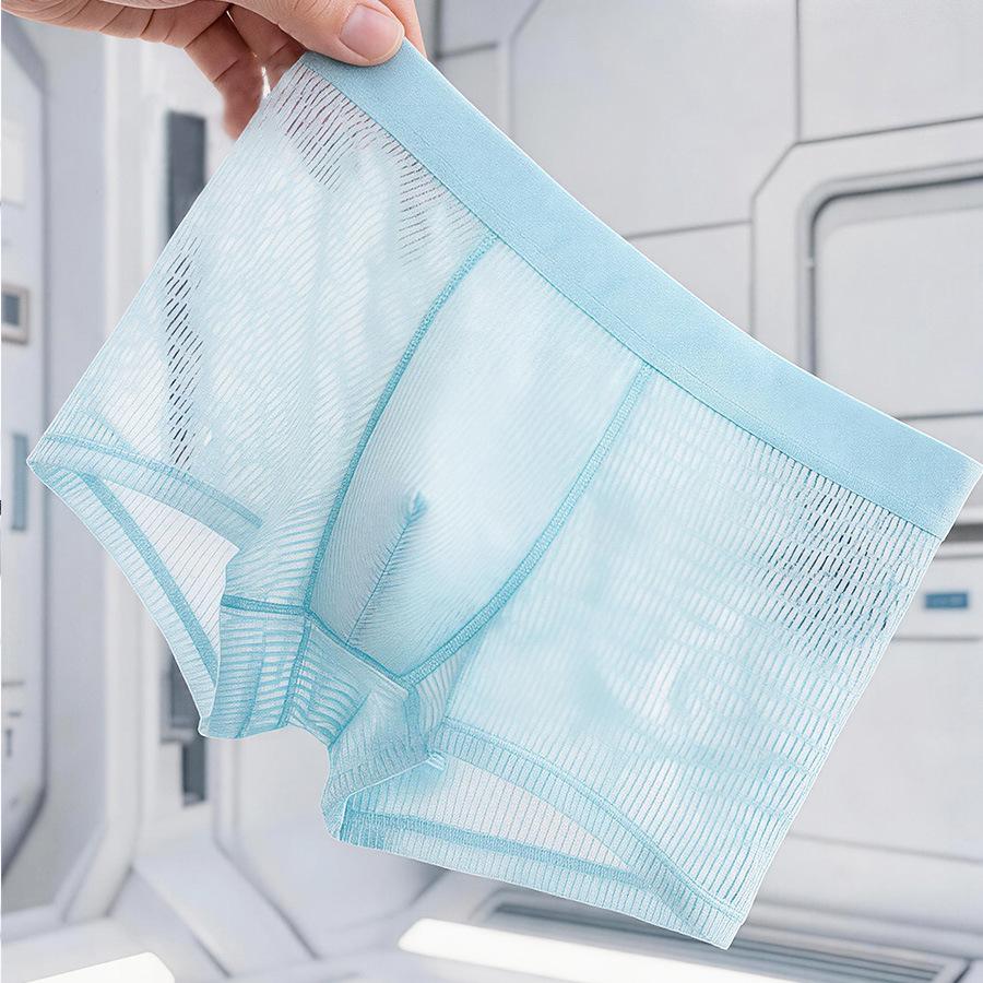 Men's Summer Thin Personality Lace Mesh Ice Silk Breathable Cool Quick Dry Flat Angle Underwear