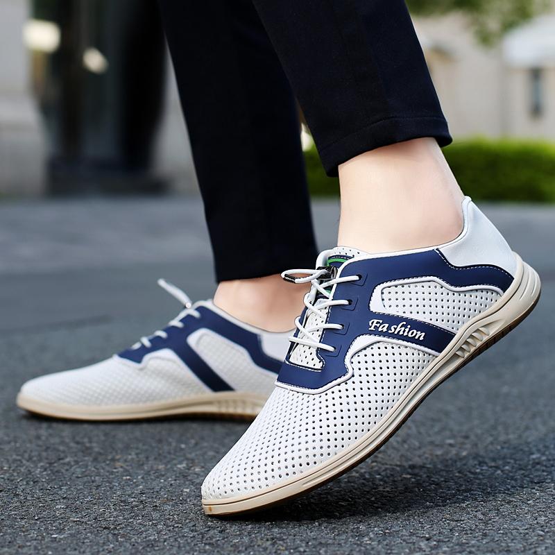 Fashion Hot Sale Men Casual Shoes Male Comfortable Driving Shoe Hollow Out Breathable Mens Sneakers Genuine Leather Men Walking Shoe