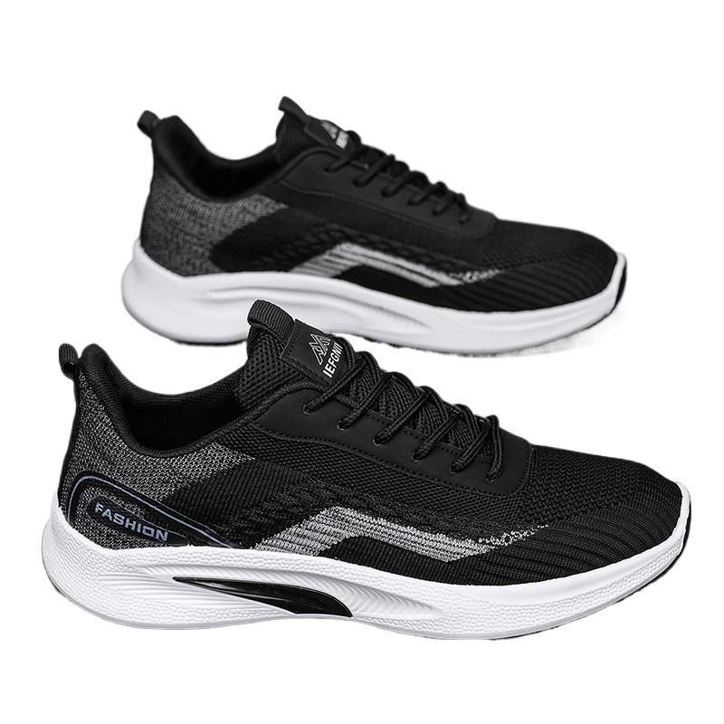 2025 Men's Black Breathable Mesh Running Shoes - Odor-Resistant Casual Lightweight Sneakers