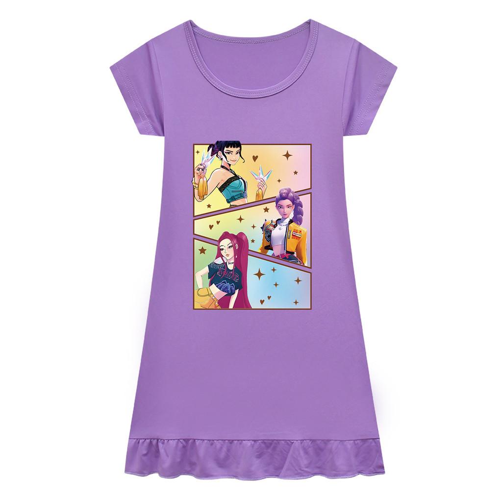 Barn Flickor Anime Tecknad K-POP Rumi Zoey Mira Tryck Plisserad Kortärmad Vardaglig Rundhalsklänning