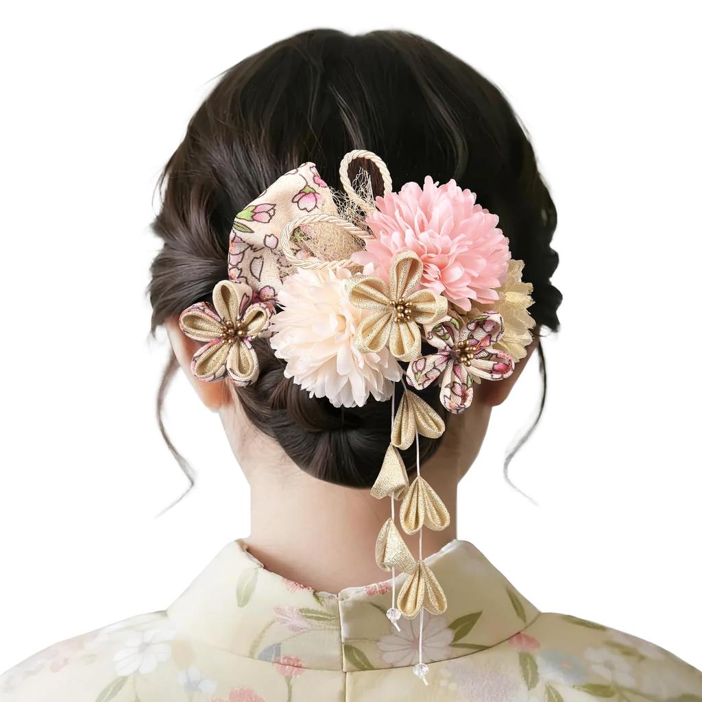 Hair Ornaments for and Features Includes Mizuhiki Crafts and Premium Artificial Set of 2 Hair 4 Colors OTAKUMARKET] Coming-of-Age Ceremonies, Hakama,