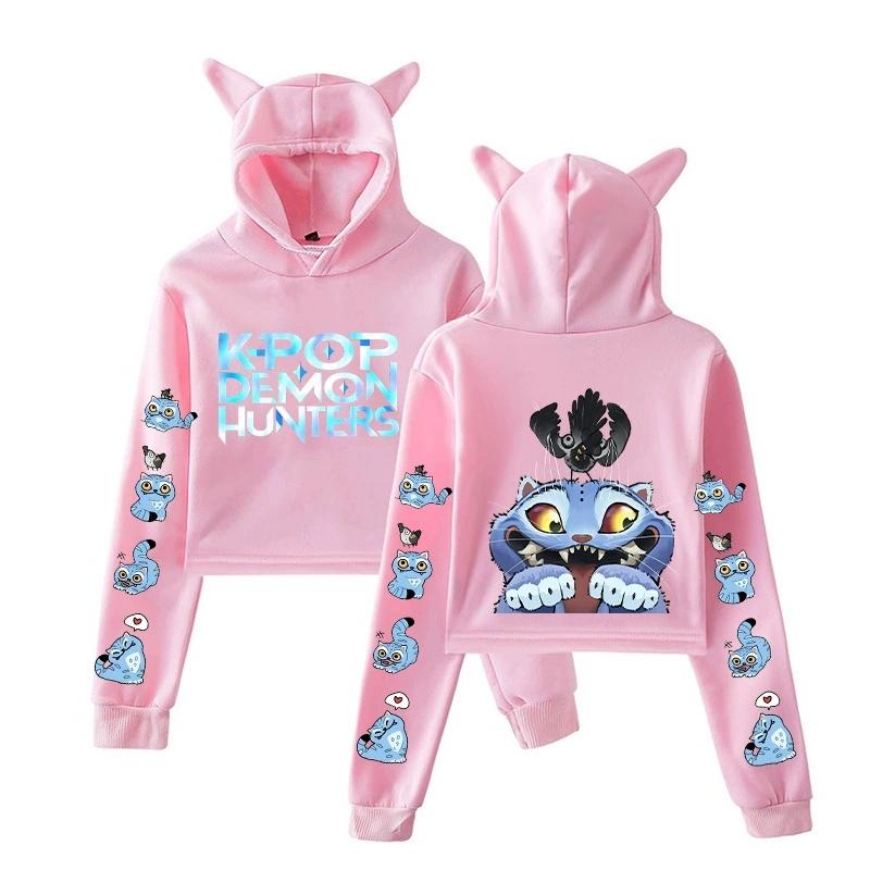 

K-pop Охотники на демонов Кошачьи ушки Короткое худи Осень Зима Пуловер Huntrix Аниме Косплей Вечеринка Куртка Студент Y2K Харадзюку Одежда XS розовый