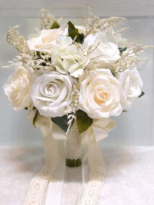 Bridal Bouquets Wedding Bouquets for Bride Bridesmaid, Bohemian White Artificial Roses Peonies Bouquets for Wedding Decorations
