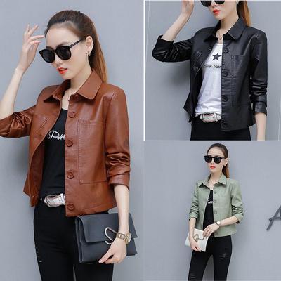 PU-Leder-Damen-Kurzjacke, Frühling und Herbst, lockere Mode, langärmelige Motorrad-Lederjacke