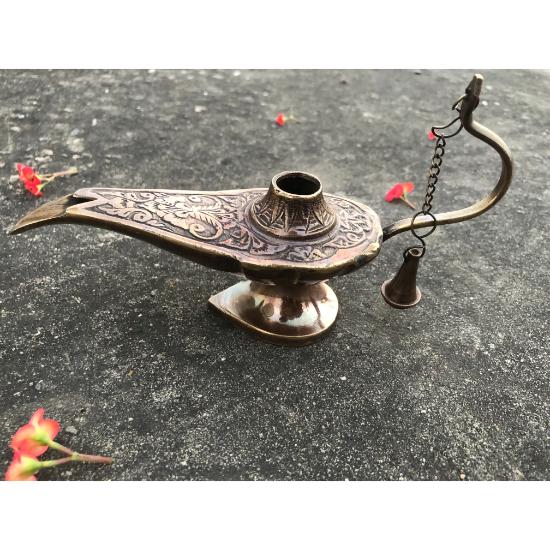Antique Brass Aladin 6"Genie Oil Lamp Aladdin Chirag Incense Burner Vintage Gift