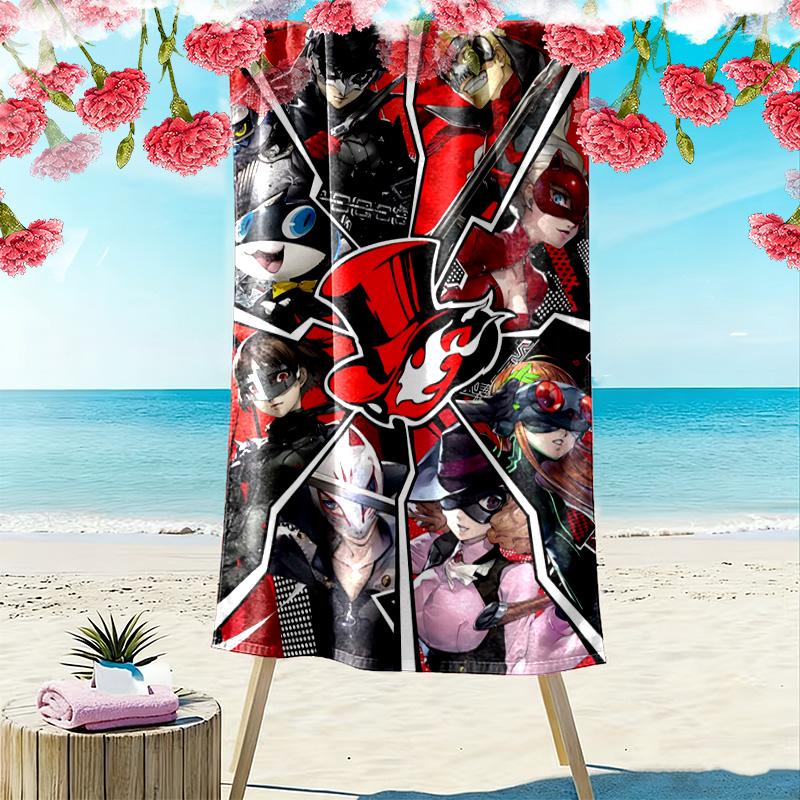 Colorful anime style 2D Flat Print Beach Towel, Large Soft Quick Dry Towel for Beach Camping SwimmingXSTJ0915477
