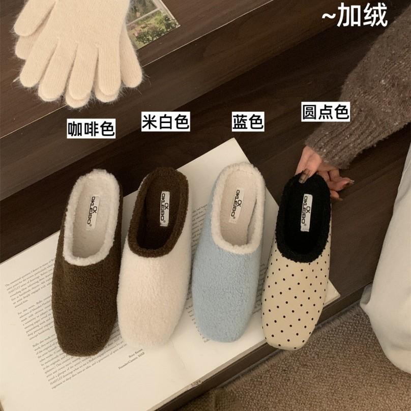 Retro small polka dot plush shoes for women to wear 2025 autumn and winter new Korean version fairy wind Mary Jane cotton shoes for women